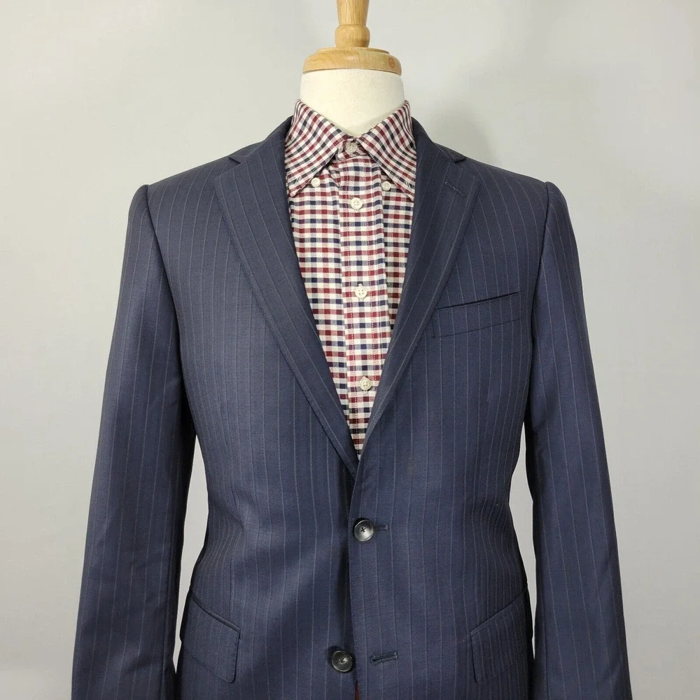 Hart Schaffner Marx Men's Sport Coat Blazer Navy Striped Herringbone‎ 40R